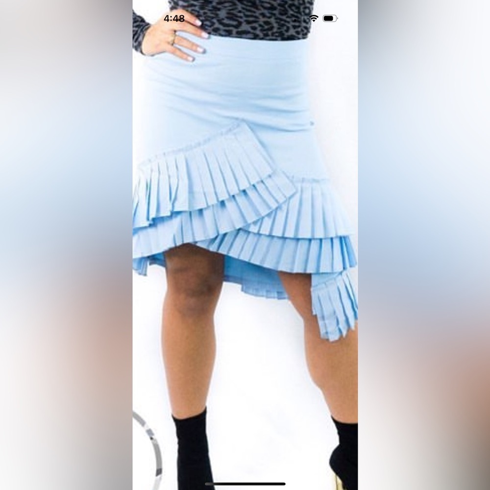 Nylon Elegant Blue Pleated Skirt Size Medium